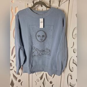 American Eagle Blue Sun Moon Graphic Sweatshirt Small Petite Oversized NWT